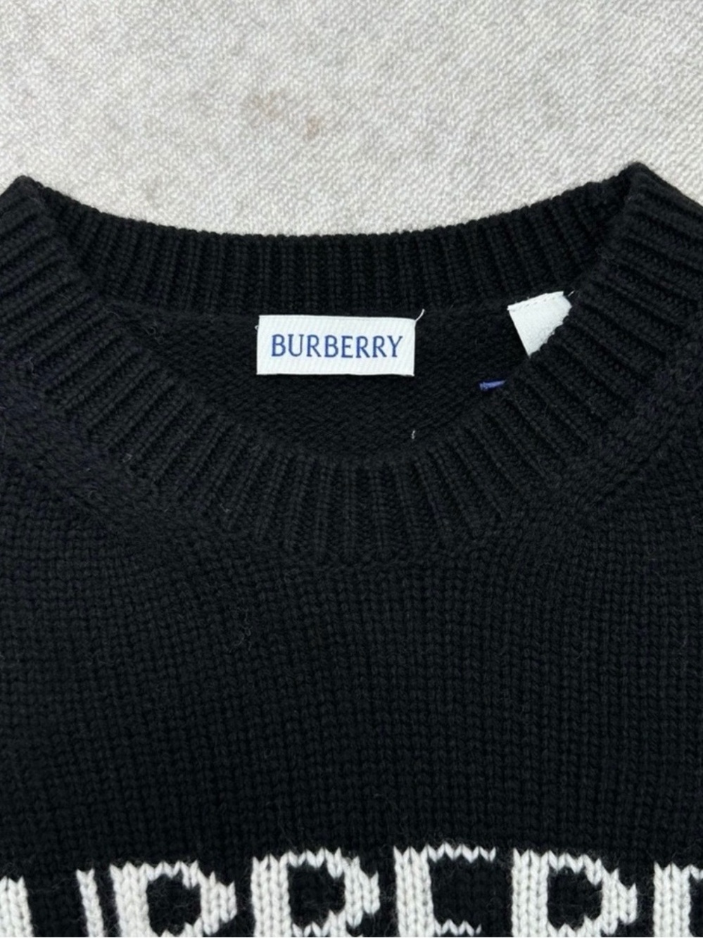 Burberry Black Crewneck with White Logo Intarsia - Picture 5 of 9